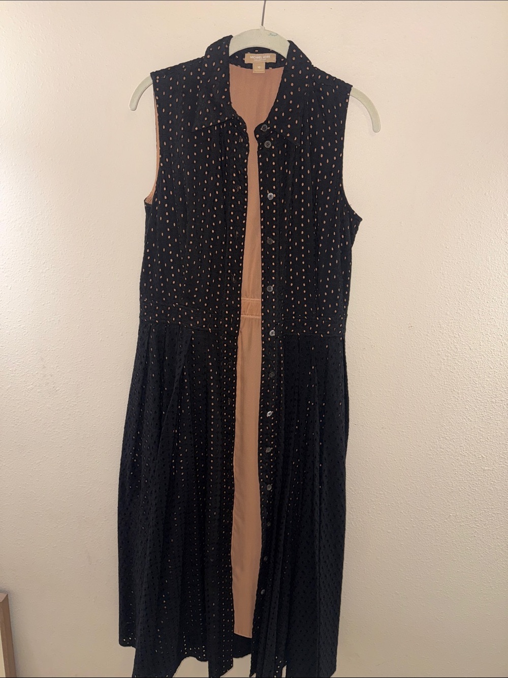 Sleeveless Black Eyelet Dress with Tan Lining